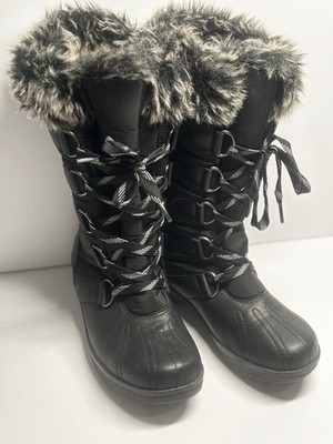Rugged Outback Women's U.S Size 6 Thermal Black Winter Snow Boots with Faux Fur