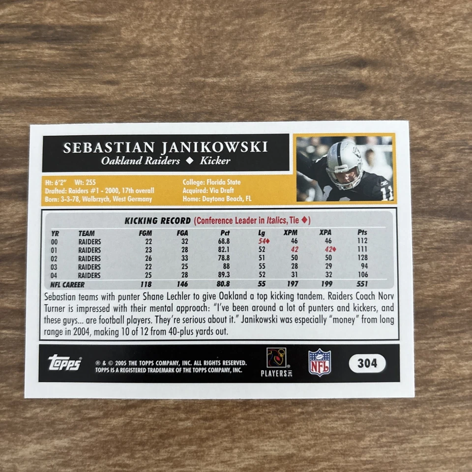 2005 Topps - Sebastian Janikowski #304 - Image 2 of 2