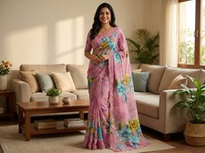 Chiffon Digital Floor Print Saree – Elegant, Lightweight & Trendy Wear