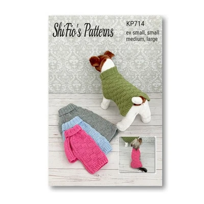 SHIFIO'S PATTERNS Knitting Pattern for dog coat, 4 sizes, x small, small, med, large, Aran, KP714