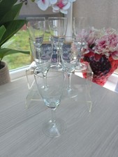 Set of 6 Etched Wine Glasses – Grape & Vine Design – Vintage Clear Stemware – 6”