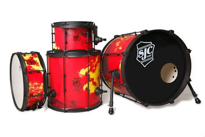 SJC Drums JDNK422PTIWB 4pc Drum Kit Inferno Custom Wrapped Shells Blk Hardware