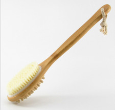 New Bath Dry Skin Body Brush 100 Boar's Bristle Wooden straight Handle