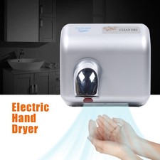 Hand Dryer Electric Automatic Hot Warm Air High Power Auto Quick Drier Silver