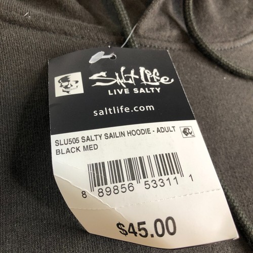 Salt Life Hoodie Mens Medium Black Pullover Sweatshirt Long Sleeve Hooded NWT - Picture 4 of 8