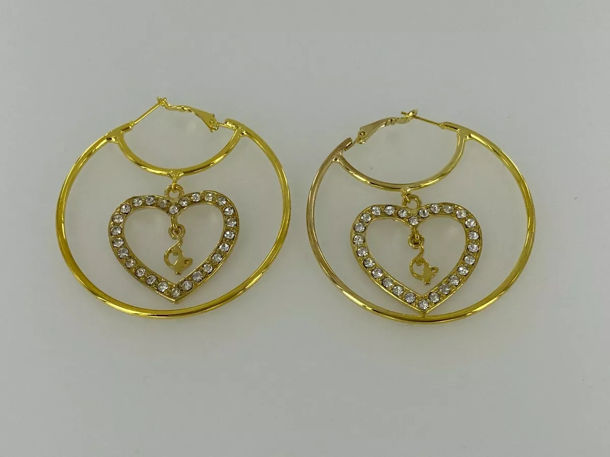 Baby Phat With Heart Circle Rhinestone Gold Jumbo Hoop Pair Earrings