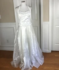 Aspeed Women Polyester Dress Size L White Vintage Beaded Wedding Open back