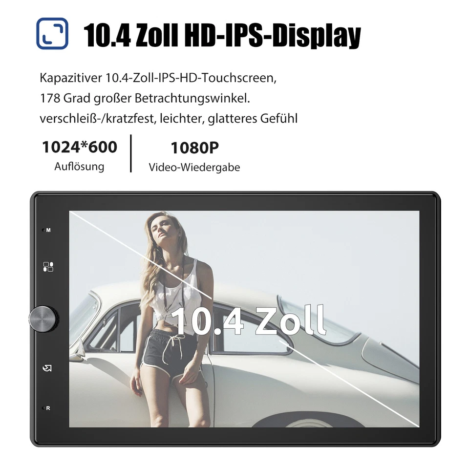 1 DIN Carplay Autoradio Bluetooth Wireless Android Auto Mit 10,4" Bildschirm AUX - Bild 4 von 4