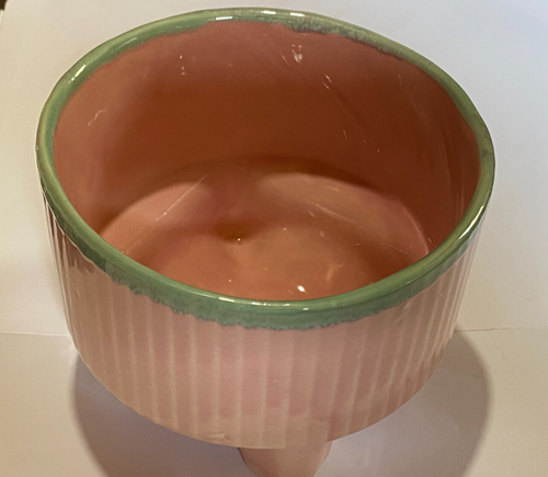 Vintage Cookson Pottery CP-1444 USA Footed PINK with GREEN rim Ceramic Planter - Picture 6 of 6