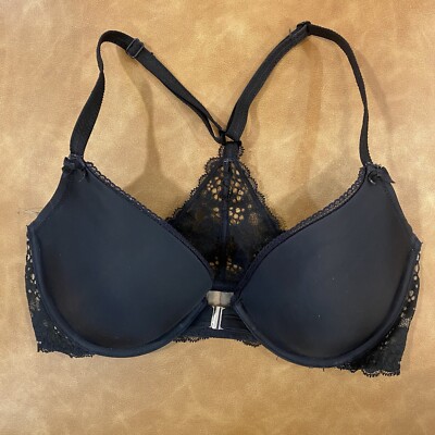Adore Me 32DD Bra Black Push Up Front Closure Underwire Racerback