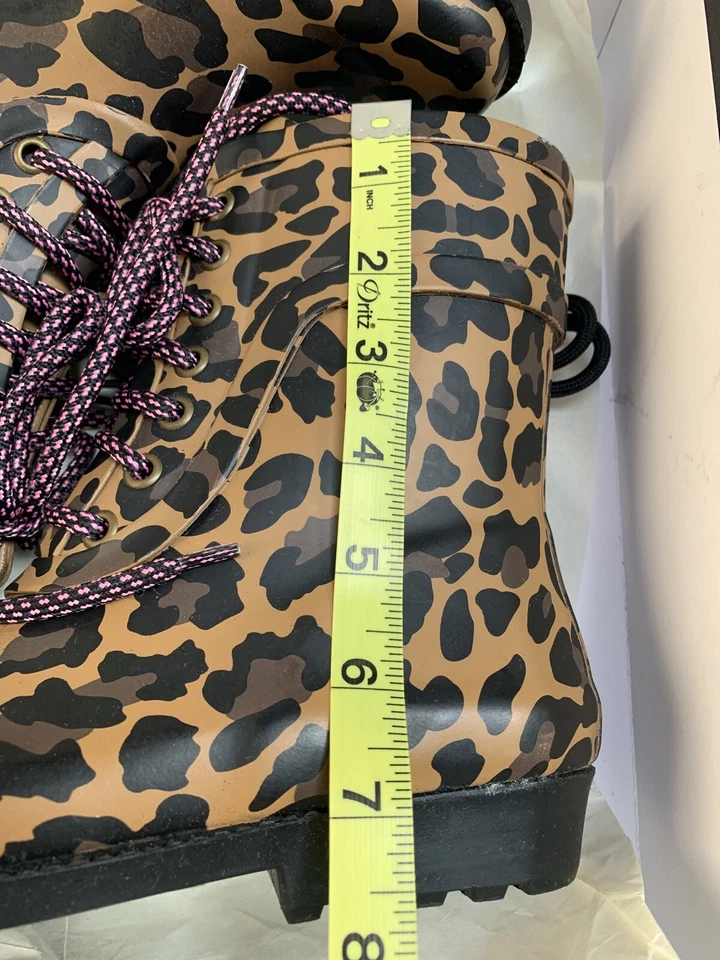 J.Crew Mujeres Botas de Lluvia con Cordones Zapatos Talla 7 Estampado Animal Leopardo Marrón Nuevas Foto 4 de 4