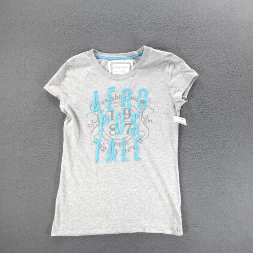 Aeropostale Crew Neck T Shirt Top Women's Gray Embroidered Short Sleeve Size XL