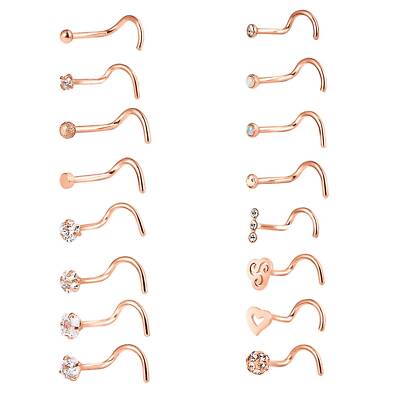 5pc/16pc Curved Shape Nose Ring Screw Studs Stainless Steel Body Piercing 20G