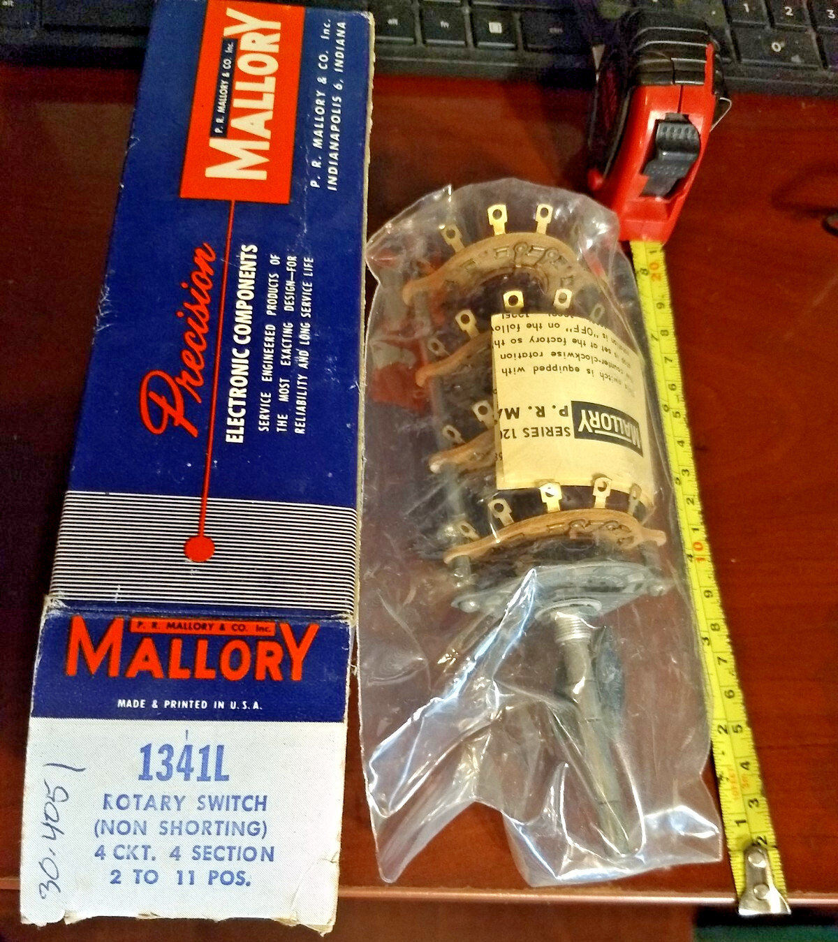 1 NOS/NIB MALLORY 1341L ROTARY SWITCH NON SHORTING 4 CKT. 4Section 2 to 11 Pos.