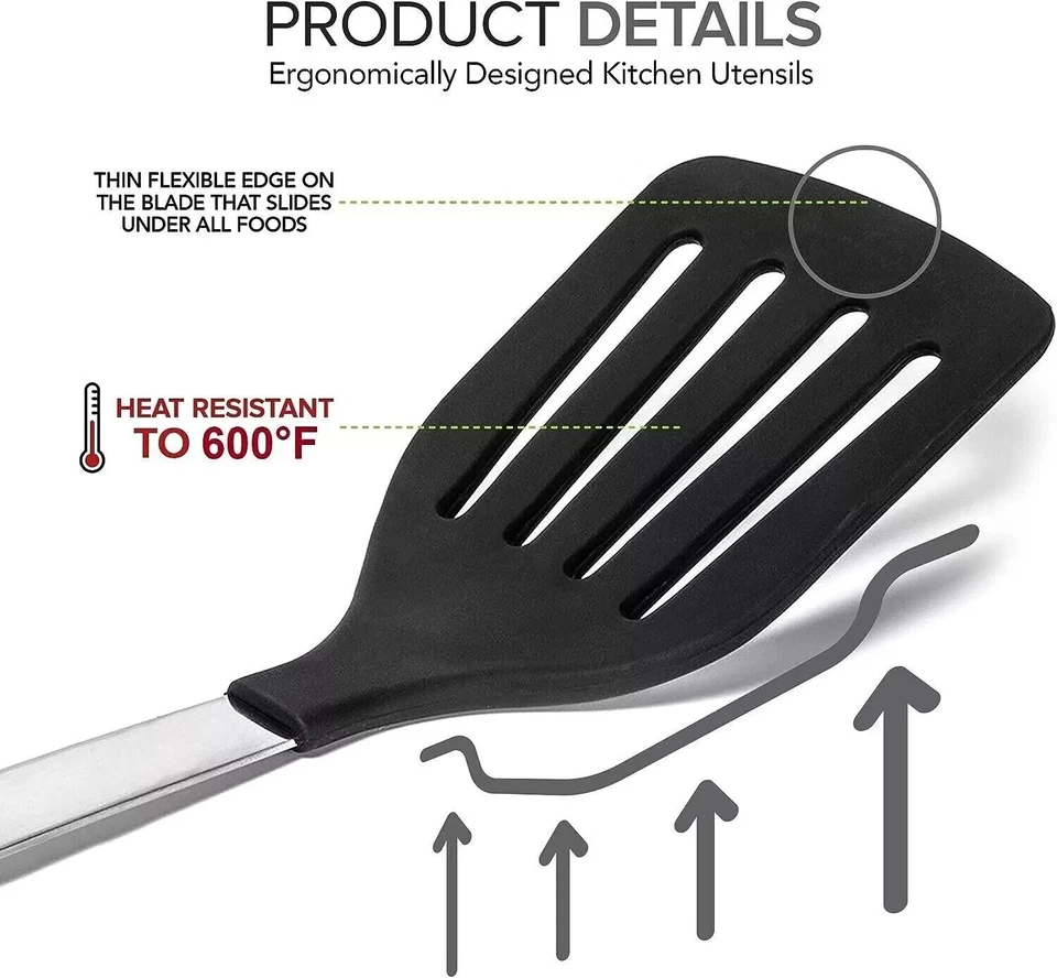 6pack Black Slotted Turner Spatula Nylon Non Stick  Heat Resistant  Cooking Tool - Image 4 of 4