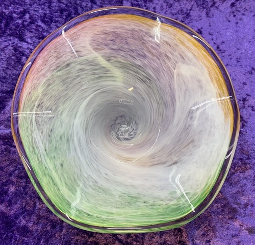 Murano Glassware Crystal Pastel Rainbow Swirl Art Glass Bowl 10.5” - Picture 7 of 8