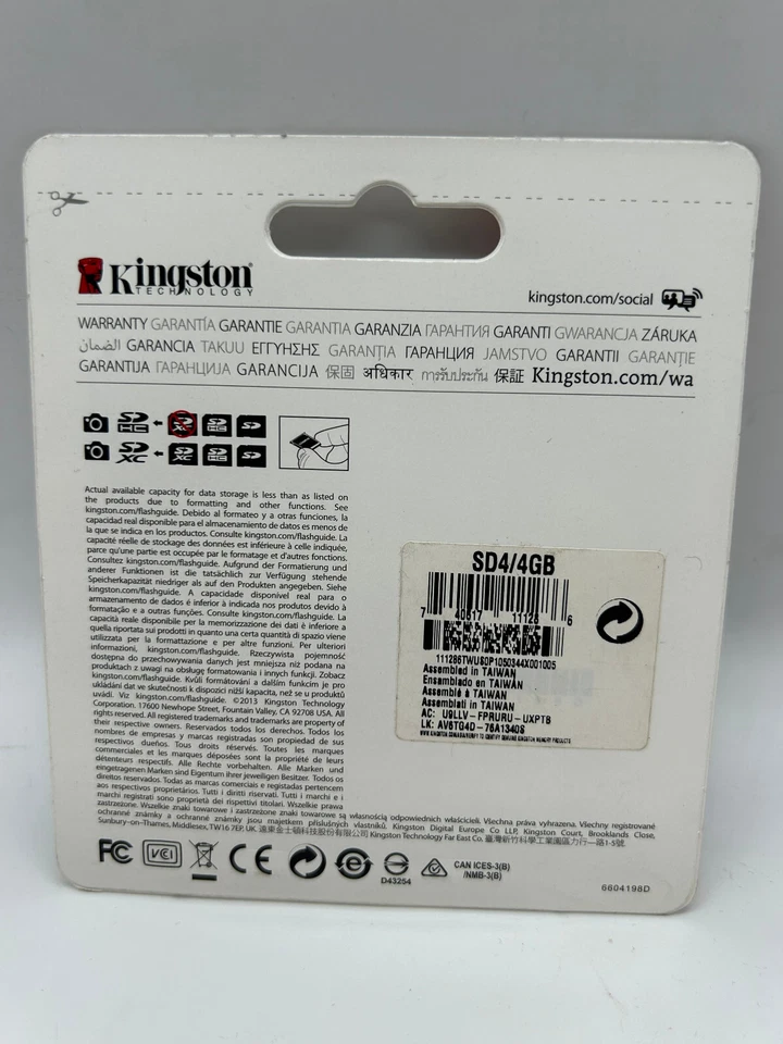Kingston 4GB SD Memory Card (SD4/4GB) Class 4 - Image 2 of 2