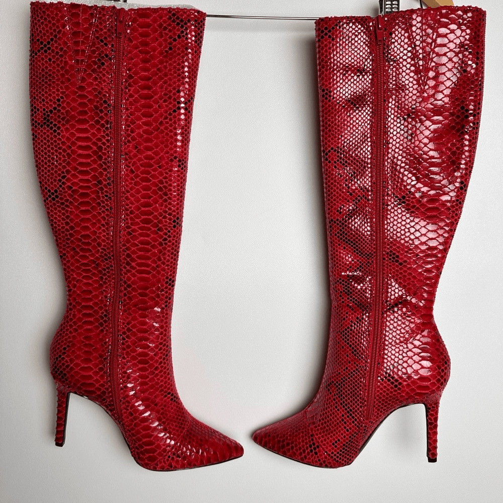 Red snake print knee high boots - Gem