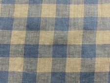 French Vintage 100%Linen Fabric Gingham Check Petrol BlueGrey Curtain Upholstery