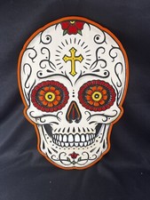 BEAUTIFUL HANDCRAFTED AND PAINTED WOOD SUGAR SKULL ORANGE MADE IN THE USA