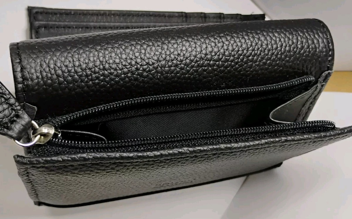Unisex ZIPPER Pocket WALLET Genuine Leather RFID Black 119915 NWOT
