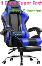 GTPLAYER Gaming Chair - blue Faux Leather, Footrest, Lumbar Support, 360° Swivel