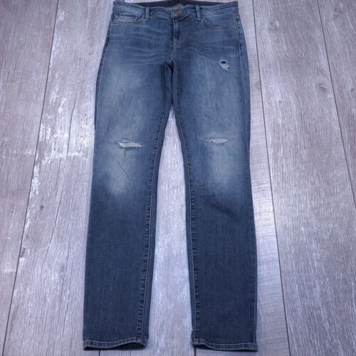 J Brand Jeans Women's 28x30 Revolution Skinny Blue Denim Distressed Low Rise