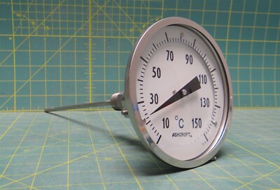 Ashcroft 5'' Bimetal Thermometer 8'' Stem Back Connection 10-150°C