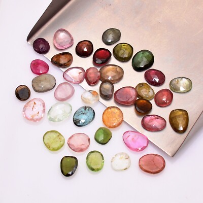 Multi Tourmaline Semi Precious Gemstone Fancy Rosecut Slices For Jewelry 5mm-8mm