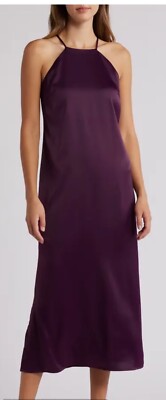 anne klein satin dress Anne Klein NEW Washed Satin Rose Anise V Neck Tie Midi Dress Size 8