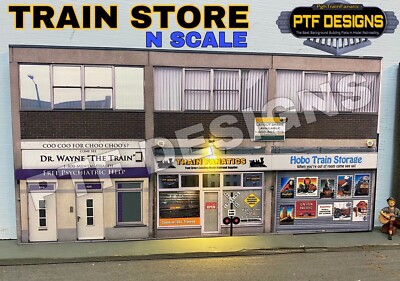 N Scale Scratch Built ''TRAIN STORE  Building Flat w/LED   1:160