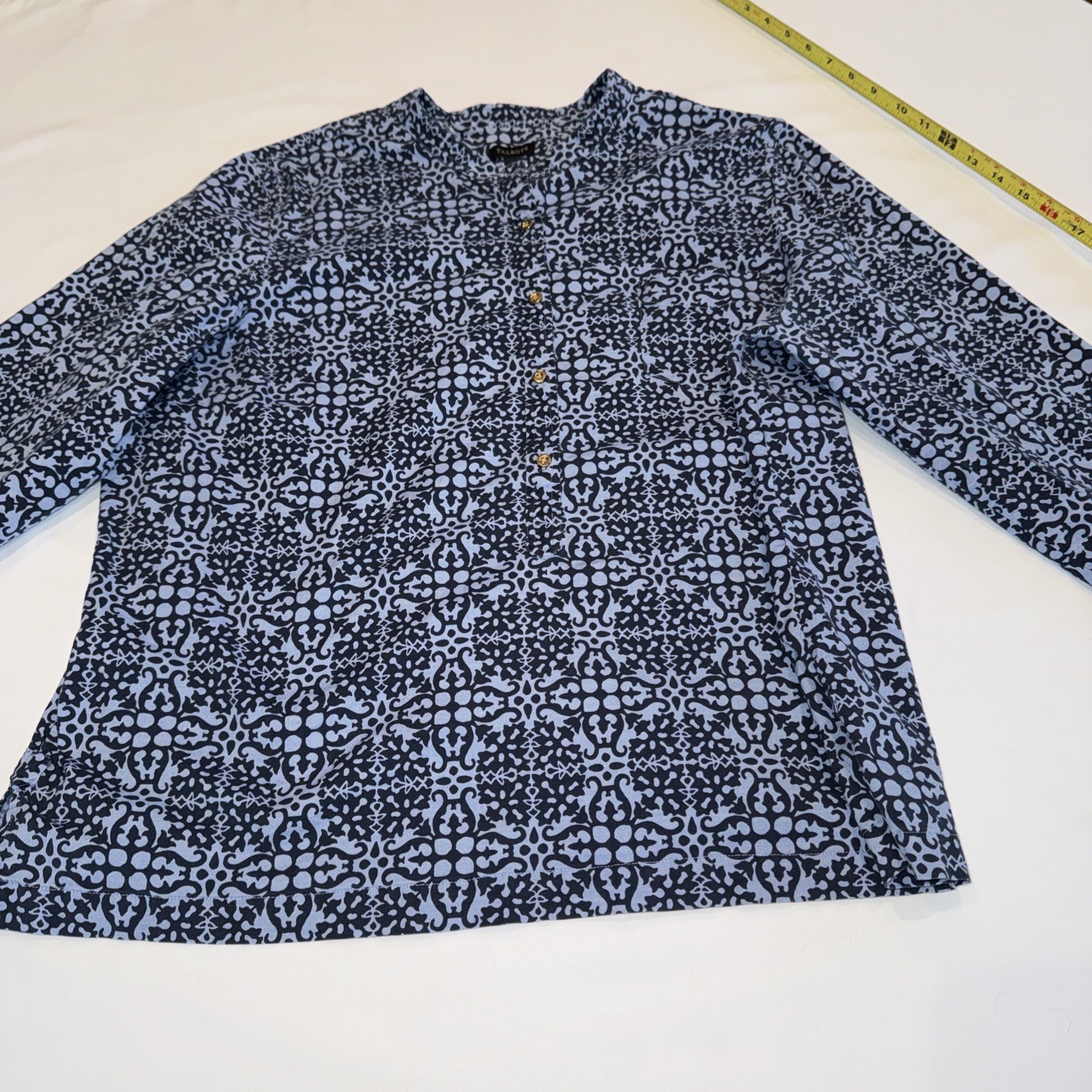 Talbots Damask Patterned Popover Blouse Mandarin … - image 12