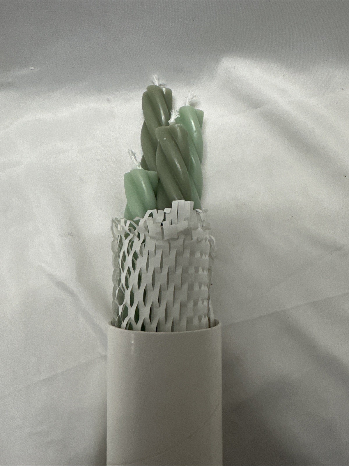 Homeology 10&rdquo; Candle Sticks Dripless Beeswax Cotton Wick. Green. Spiral Design.