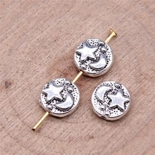 50PCS Silver Tone Metal Round Shape Star Moon Small Hole Bead Charm XCS359