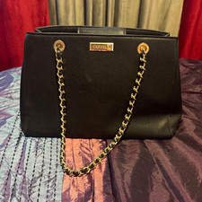 Carvela Black Faux Leather Shoulder Bag Gold Chain Strap Zip, Lined Pockets
