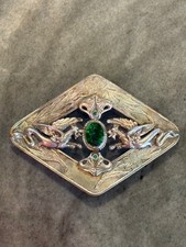 Antique Asian Figural Dragon Silver Type Belt Buckle with Center Green Stone