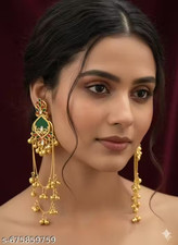 Ensemble de bijoux boucles d'oreilles Kundan Jhumka Bollywood style plaqué...