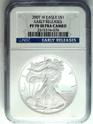 2007 W NGC Proof 70 UCAM American Silver Eagle ☆☆ Early Release Label 074