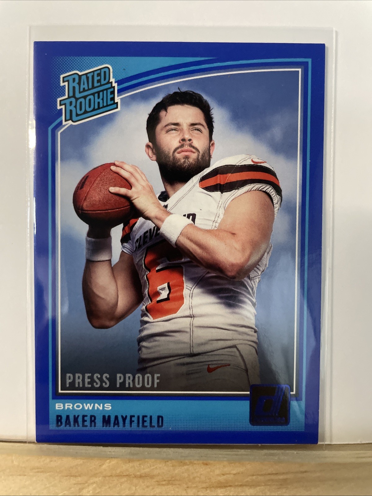 2018 Panini Donruss - Rated Rookie Baker Mayfield #303 Press Proof Blue (RC)