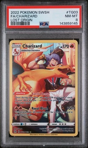 2022 POKEMON SWORD & SHIELD LOST ORIGIN #TG03 FULL ART/CHARIZARD PSA 8