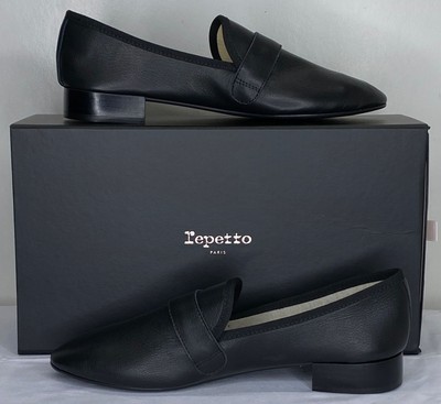 Repetto Womens Michael Loafers Size 10 Black Leather Slip-On Block Heel