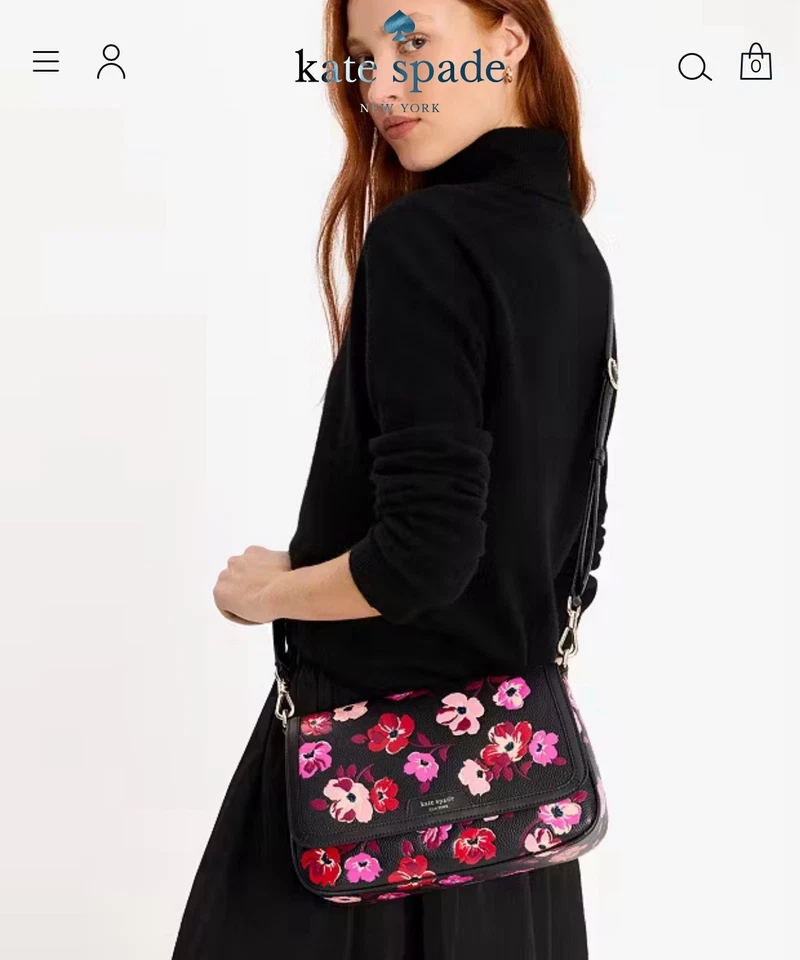 Bolsa de ombro nova com etiquetas Kate Spade Hudson Fall Poppies aba bolsa de mão preta KI634 - Imagem 4 de 4