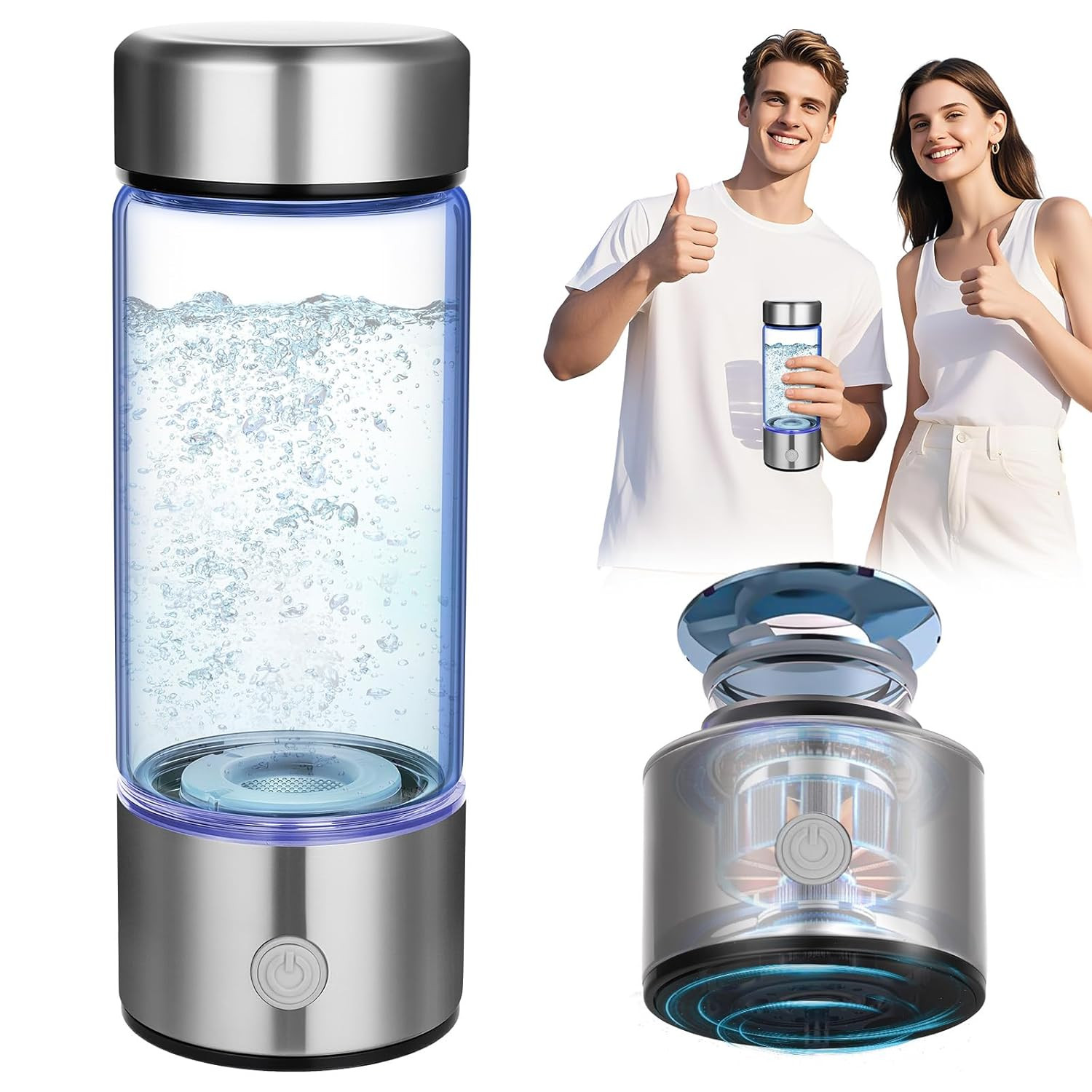 Bottiglia Acqua Idrogeno Portatile 420ml Vetro e Acciaio | Idea Regalo