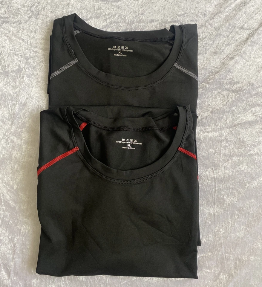 Men's Compression Clothing Running Shirts Base Layers Top - XL Grey/Red - Image 2 of 4