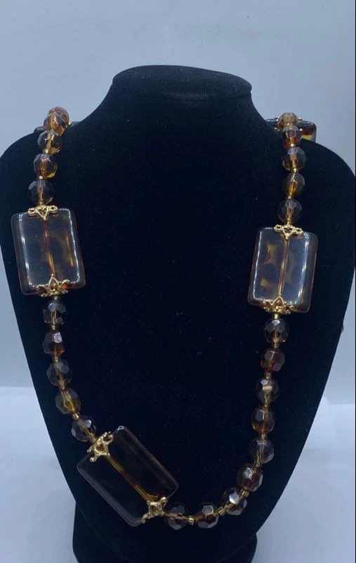 Collar Tortuga Guepardo Vidrio Marrón Ámbar Imitación Joan River 8.4g Foto 2 de 4