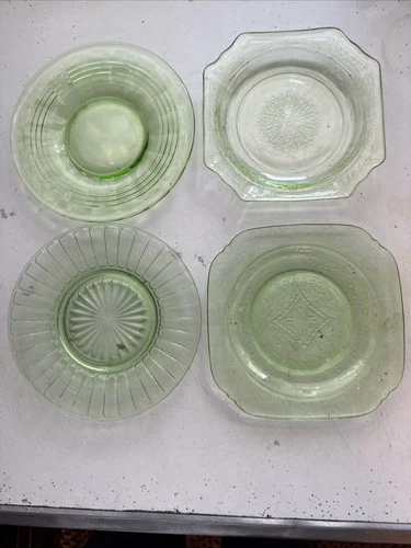 Vintage Plates Depression Glass Green 4 Types