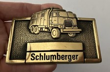 vintage Schlumberger Solid Brass Belt Buckle Oilfield Service Trucking