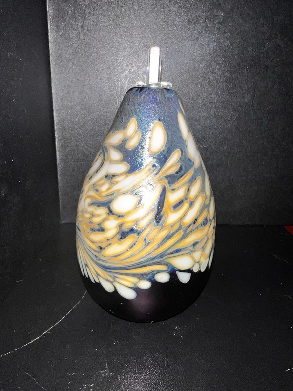 Maytum Studio Art Glass Oil Lamp Iridescent Vessel Vintage Signed 1984