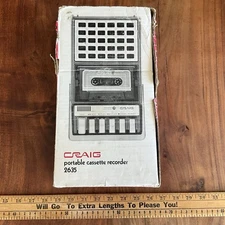 Craig 2635 Portable Cassette Recorder w/AC Adapter Works Original Box Manual