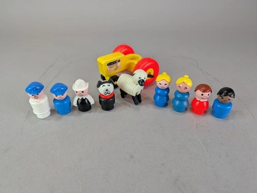 New ListingVintage Fisher Price Little People Lot Tractor Sheep Fireman Mom Kids Police